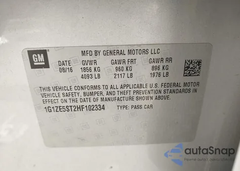 2017 Chevrolet Malibu 1Lt из США, поврежденный, VIN 1G1ZE5ST2HF102334